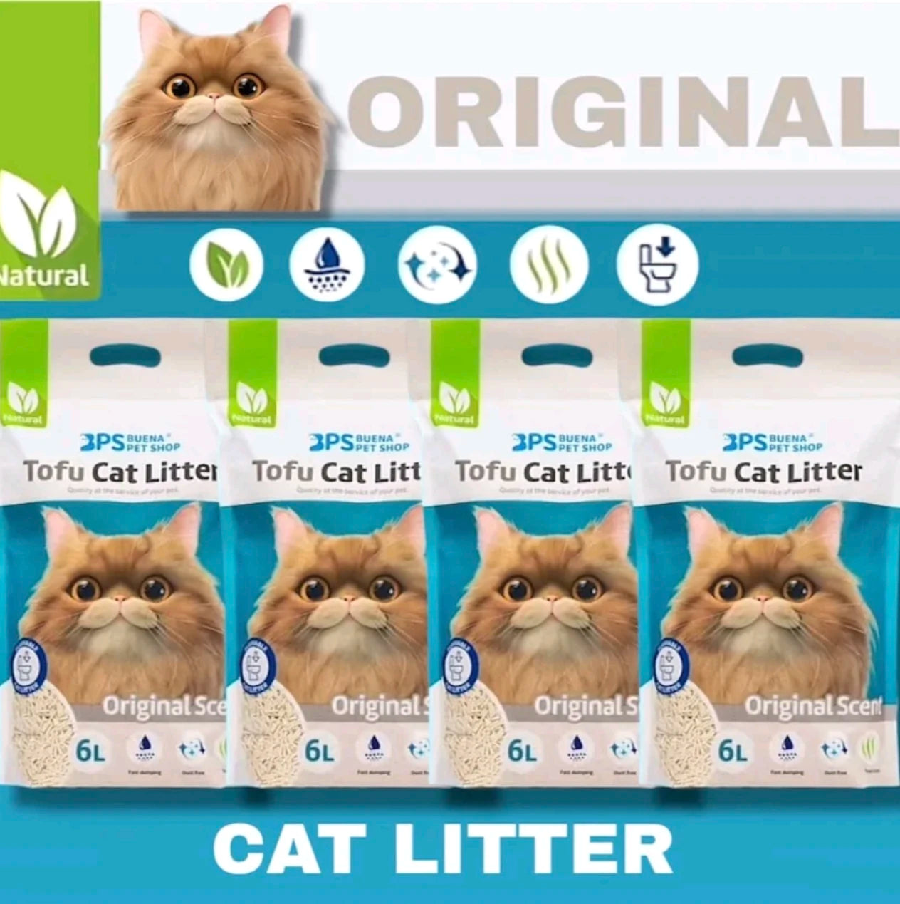 PACK DE 4 ARENA TOFU NATURAL PARA GATO PACK AHORRO ARENA AGLOMERANTE PARA GATO SIN POLVO FACIL DE AGLOMERAR SE DISUELVE EN INDORO