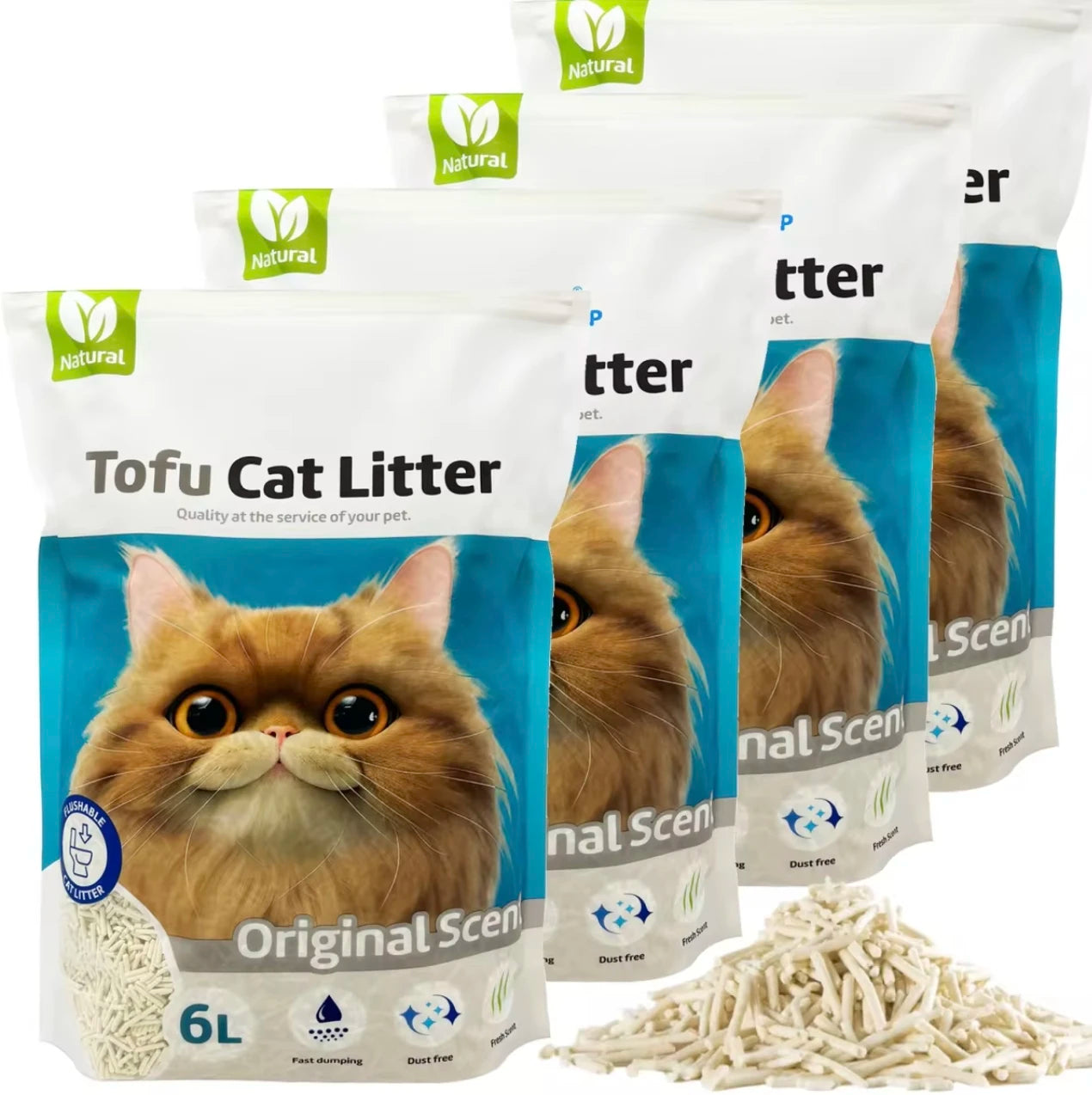 PACK DE 4 ARENA TOFU NATURAL PARA GATO PACK AHORRO ARENA AGLOMERANTE PARA GATO SIN POLVO FACIL DE AGLOMERAR SE DISUELVE EN INDORO