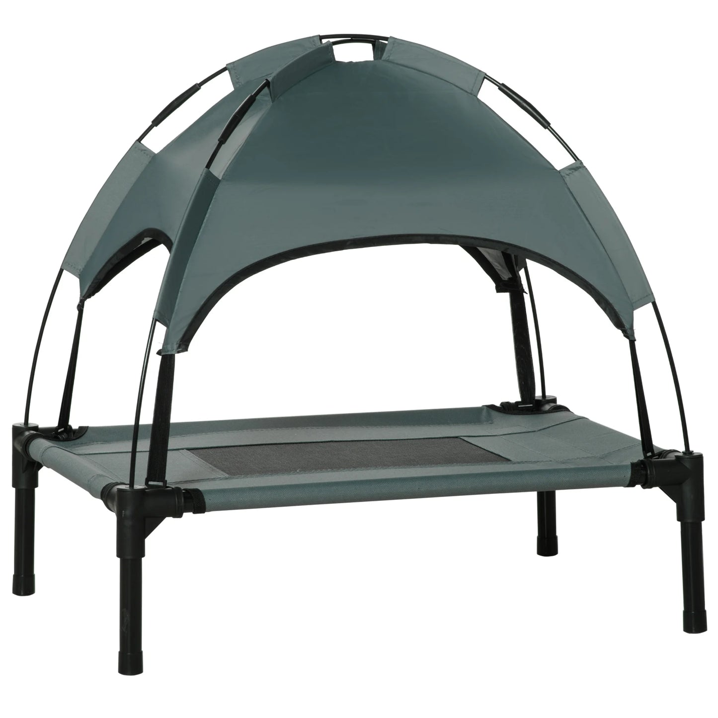 Cama para Mascotas Gris con Toldo – 61x46x62 cm, Tela Transpirable, Cama Elevada para Perros para Exteriores con Sombra
