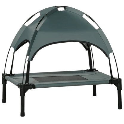 Cama para Mascotas Gris con Toldo – 61x46x62 cm, Tela Transpirable, Cama Elevada para Perros para Exteriores con Sombra