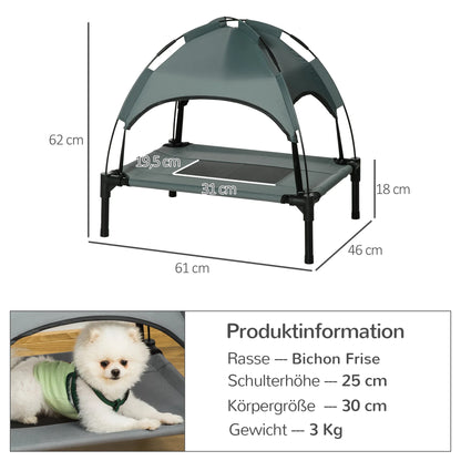 Cama para Mascotas Gris con Toldo – 61x46x62 cm, Tela Transpirable, Cama Elevada para Perros para Exteriores con Sombra