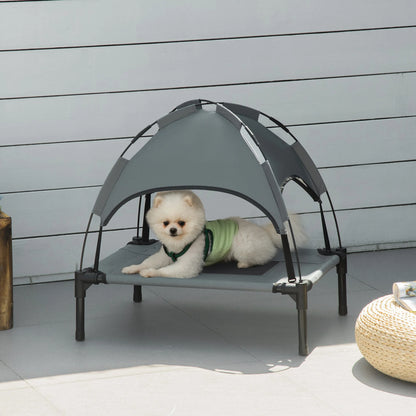 Cama para Mascotas Gris con Toldo – 61x46x62 cm, Tela Transpirable, Cama Elevada para Perros para Exteriores con Sombra