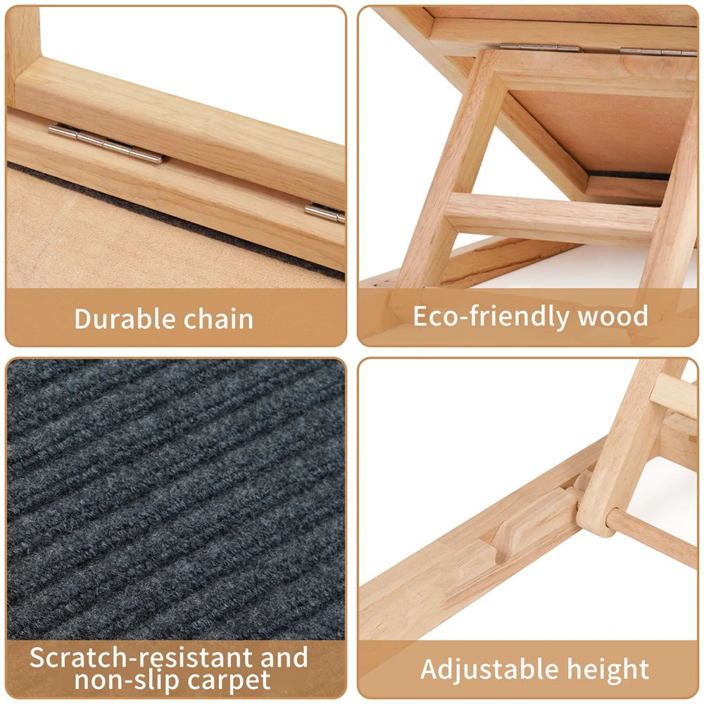 Escalera de madera para perro y gato, pendiente para sofá cama, marco de escalada ajustable para interiores, rampa de escalada portátil y plegable para mascotas